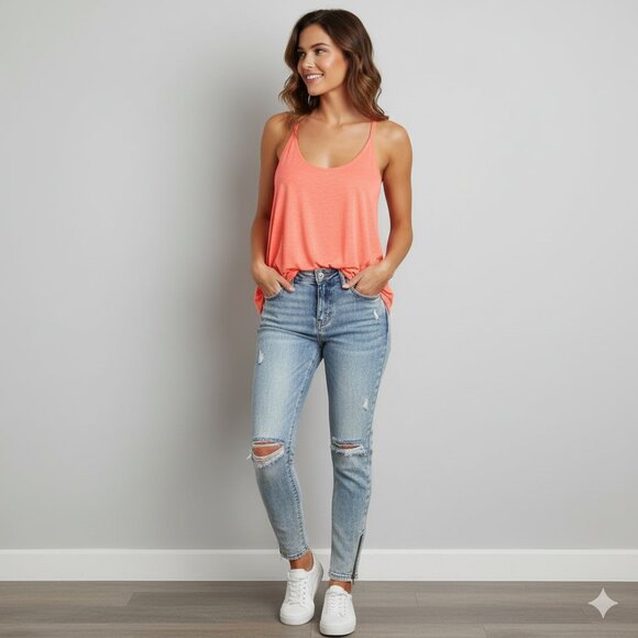 Aritzia Wilfred Free Tank Top Cropped Bright neon orange flowy Burnout Size XS - Picture 3 of 11